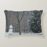 The Neighbor's Snowman Winter Snow Scene Accent Pillow