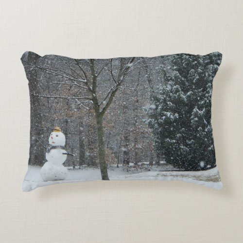 The Neighbors Snowman Winter Snow Scene Accent Pillow