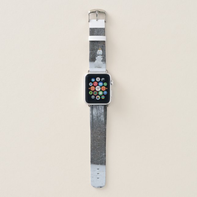 The Neighbor's Snowman Winter Snow Scene Apple Watch Band (Front)
