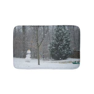 The Neighbor's Snowman Winter Snow Scene Bath Mat