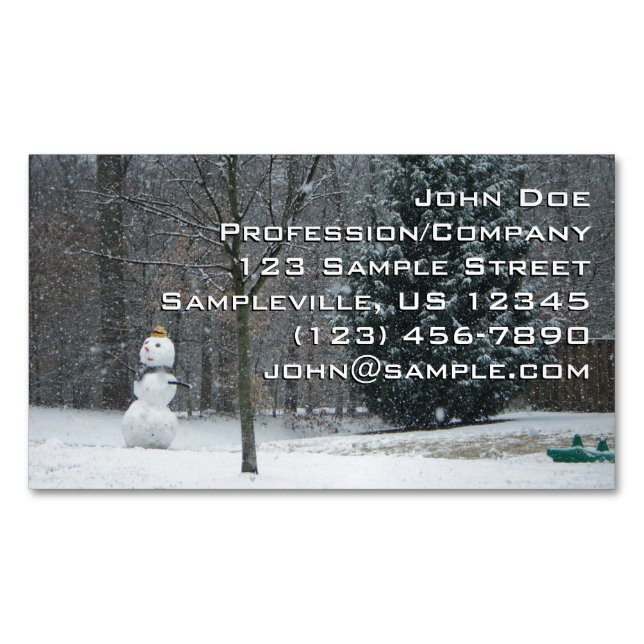 The Neighbor's Snowman Winter Snow Scene Business Card Magnet (Front)