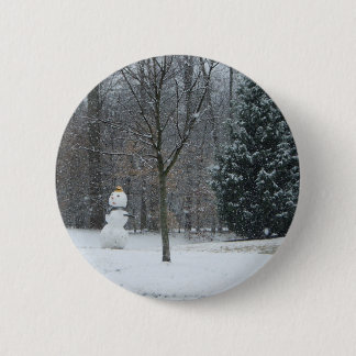 The Neighbor's Snowman Winter Snow Scene Button