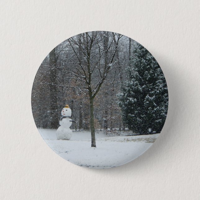 The Neighbor's Snowman Winter Snow Scene Button (Front)