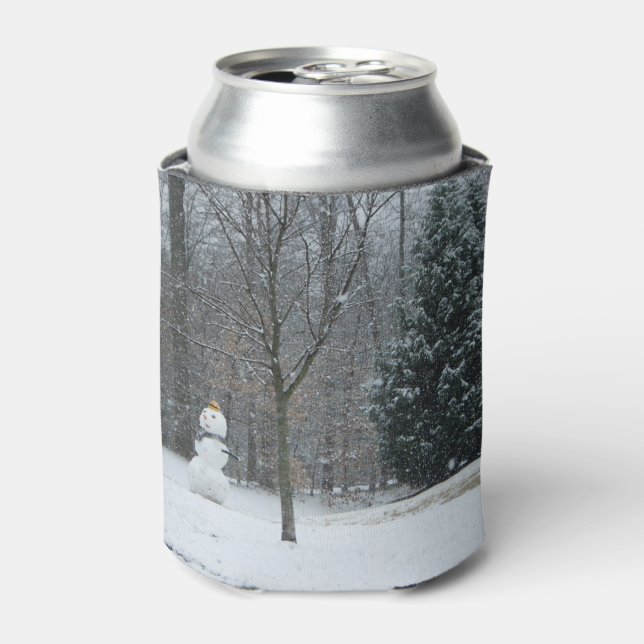 The Neighbor's Snowman Winter Snow Scene Can Cooler (Can Front)