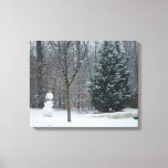 The Neighbor's Snowman Winter Snow Scene Canvas Print