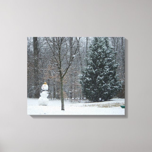 The Neighbor's Snowman Winter Snow Scene Canvas Print (Front)