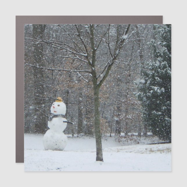 The Neighbor's Snowman Winter Snow Scene Car Magnet (Front)