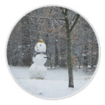 The Neighbor's Snowman Winter Snow Scene Ceramic Knob