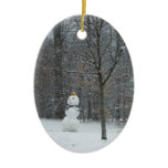 The Neighbor's Snowman Winter Snow Scene Ceramic Ornament