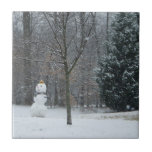 The Neighbor's Snowman Winter Snow Scene Ceramic Tile