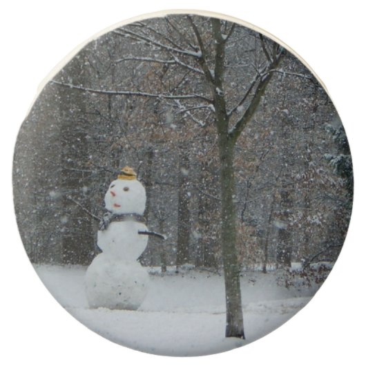 The Neighbor's Snowman Winter Snow Scene Chocolate Covered Oreo (Front)