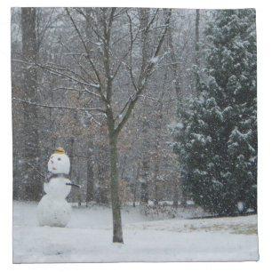 The Neighbor's Snowman Winter Snow Scene Cloth Napkin