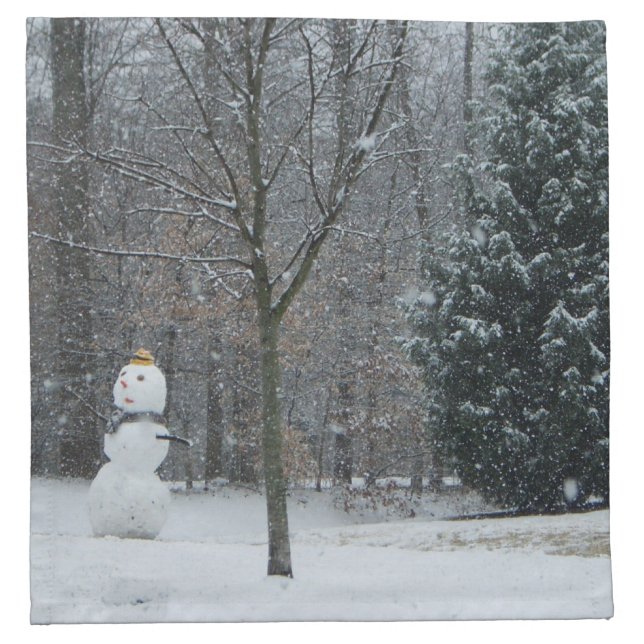 The Neighbor's Snowman Winter Snow Scene Cloth Napkin (Front)