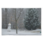 The Neighbor's Snowman Winter Snow Scene Cloth Placemat