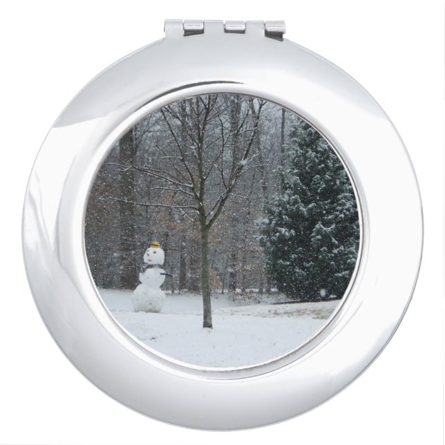 The Neighbor's Snowman Winter Snow Scene Compact Mirror (Front)