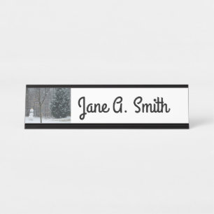 The Neighbor's Snowman Winter Snow Scene Desk Name Plate