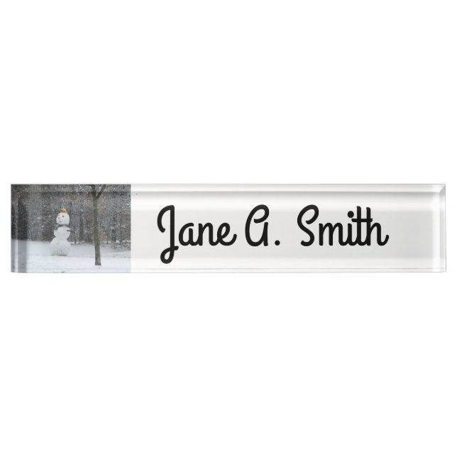 The Neighbor's Snowman Winter Snow Scene Desk Name Plate (Front)