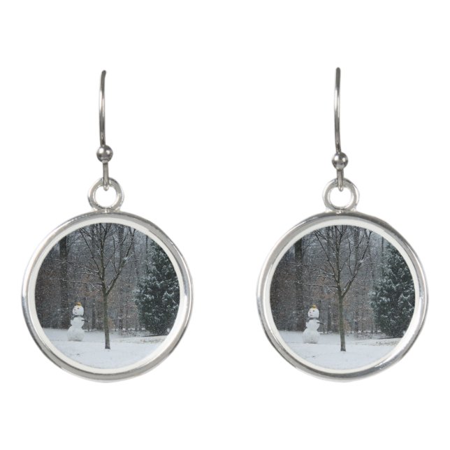 The Neighbor's Snowman Winter Snow Scene Earrings (Front)