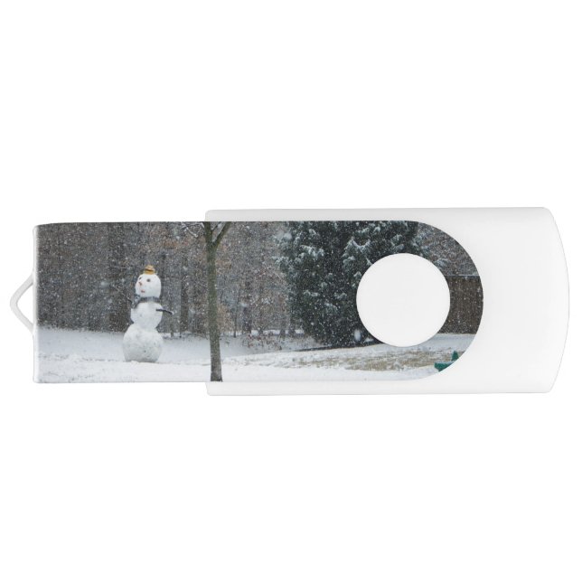 The Neighbor's Snowman Winter Snow Scene Flash Drive (Back)