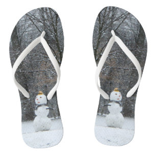 The Neighbor's Snowman Winter Snow Scene Flip Flops