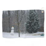 The Neighbor's Snowman Winter Snow Scene Golf Towel