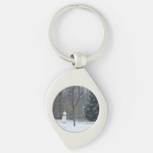 The Neighbor's Snowman Winter Snow Scene Keychain