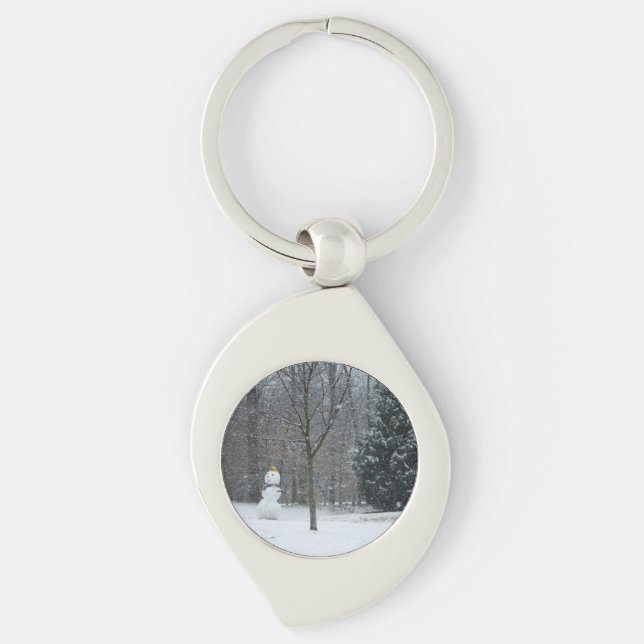 The Neighbor's Snowman Winter Snow Scene Keychain (Front)