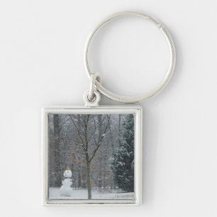 The Neighbor's Snowman Winter Snow Scene Keychain