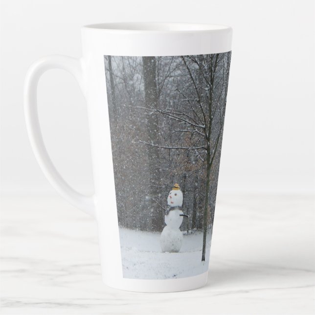 The Neighbor's Snowman Winter Snow Scene Latte Mug (Left)