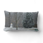 The Neighbor's Snowman Winter Snow Scene Lumbar Pillow