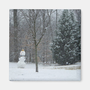 The Neighbor's Snowman Winter Snow Scene Magnet