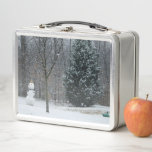 The Neighbor&#39;s Snowman Winter Snow Scene Metal Lunch Box