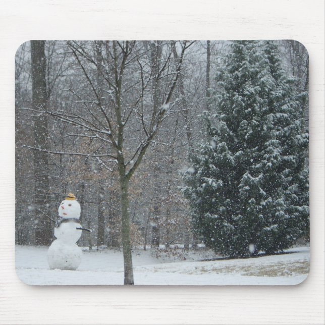 The Neighbor's Snowman Winter Snow Scene Mouse Pad (Front)