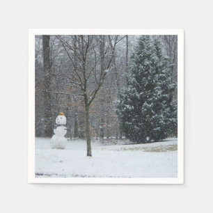 The Neighbor's Snowman Winter Snow Scene Napkins