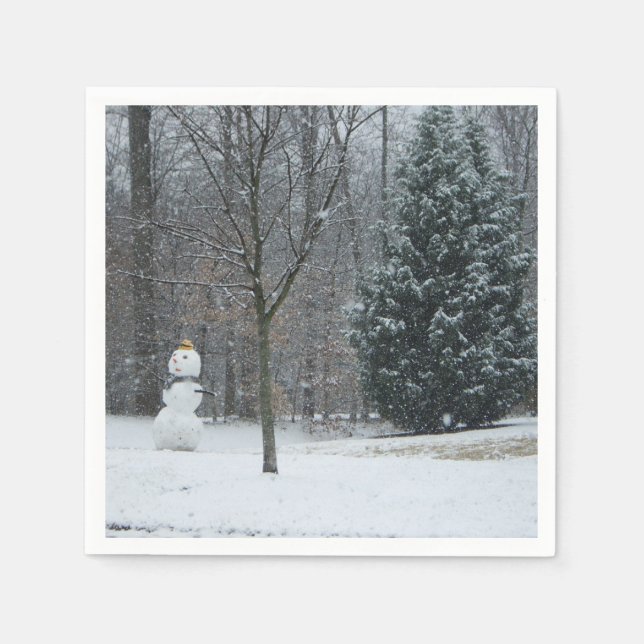 The Neighbor's Snowman Winter Snow Scene Napkins (Front)