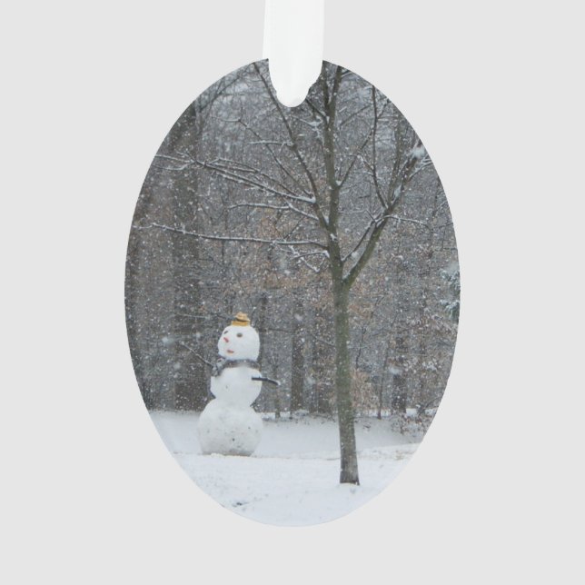 The Neighbor's Snowman Winter Snow Scene Ornament (Back)