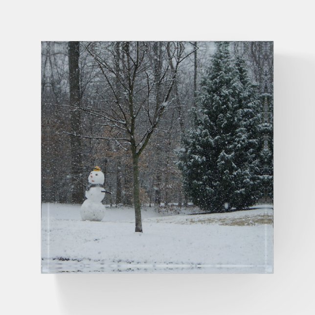 The Neighbor's Snowman Winter Snow Scene Paperweight (Front)