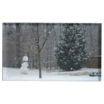 The Neighbor's Snowman Winter Snow Scene Place Card Holder