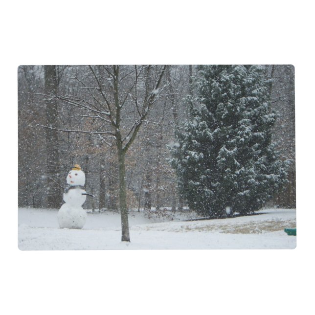 The Neighbor's Snowman Winter Snow Scene Placemat (Front)