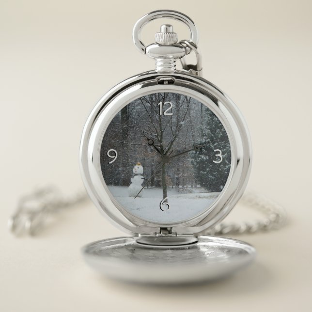 The Neighbor's Snowman Winter Snow Scene Pocket Watch (Inside)