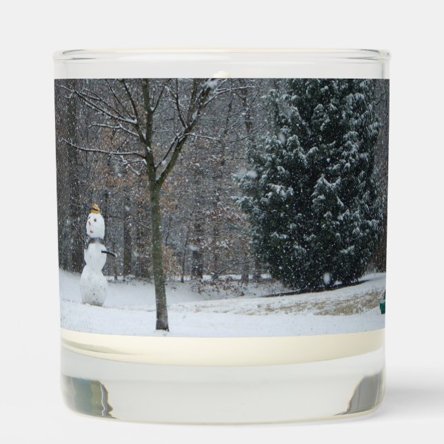 The Neighbor's Snowman Winter Snow Scene Scented Candle (Front)