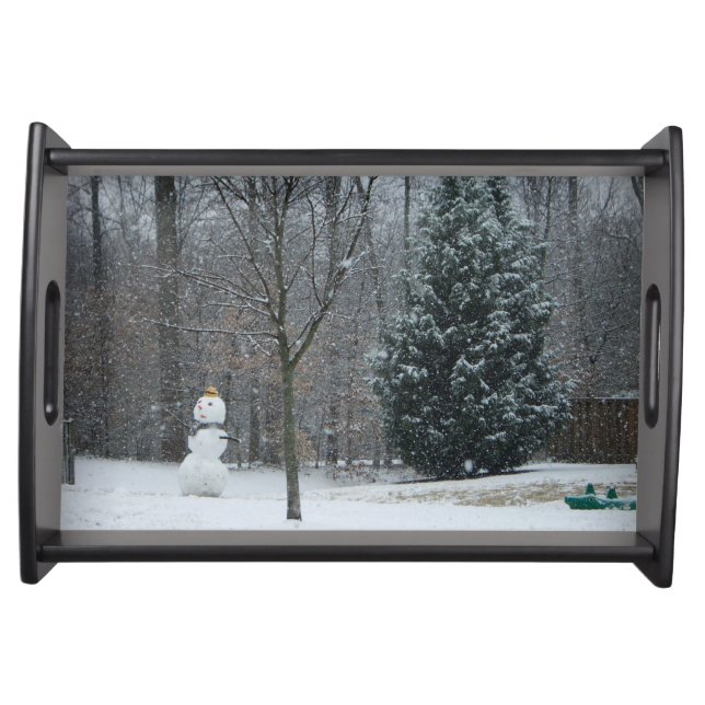 The Neighbor's Snowman Winter Snow Scene Serving Tray (Front)