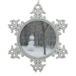The Neighbor's Snowman Winter Snow Scene Snowflake Pewter Christmas Ornament