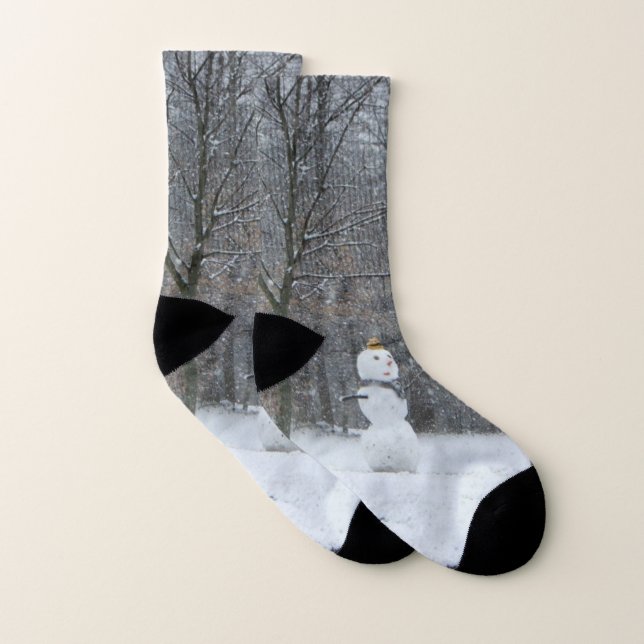 The Neighbor's Snowman Winter Snow Scene Socks (Pair)