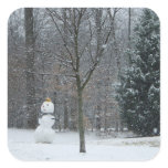 The Neighbor's Snowman Winter Snow Scene Square Sticker