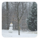 The Neighbor's Snowman Winter Snow Scene Square Sticker