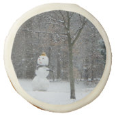 The Neighbor's Snowman Winter Snow Scene Sugar Cookie (Front)