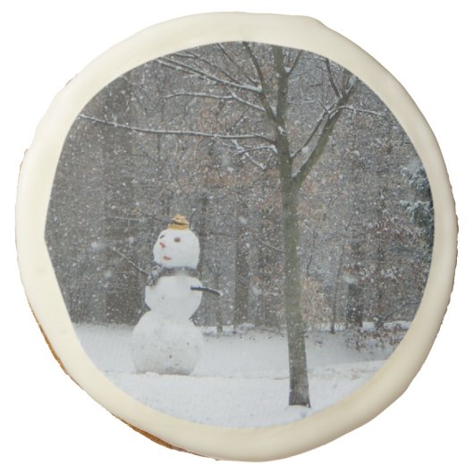 The Neighbor's Snowman Winter Snow Scene Sugar Cookie (Front)