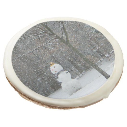 The Neighbor's Snowman Winter Snow Scene Sugar Cookie (Angled)