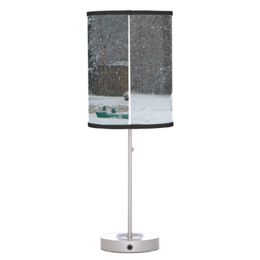 The Neighbor's Snowman Winter Snow Scene Table Lamp (Back)